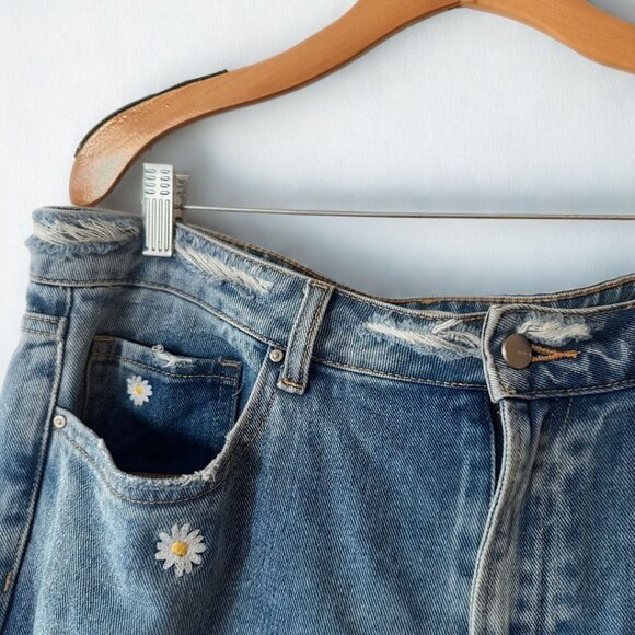 Mica Daisy Embroidered Wide Leg Jeans High Rise Denim Pants Size 32 - Picture 2 of 8